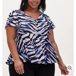 Torrid NAVY ZEBRA GEORGETTE PEPLUM‎ BLOUSE plus size 4X